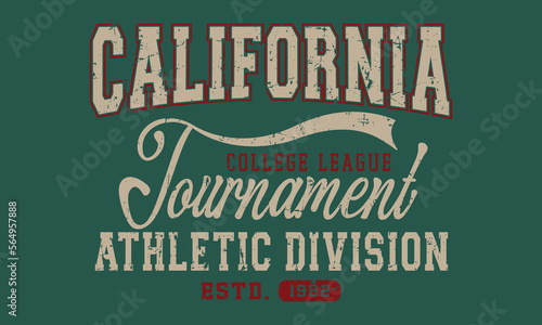 California varsity slogan print. Tournament college slogan tee typography print design. Vector t-shirt graphic or other uses. photo