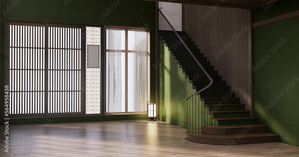 Obraz premium Empty - Clean green modern room japanese style.