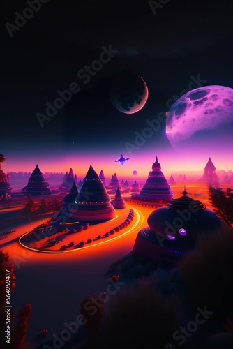 landscape with moon and stars