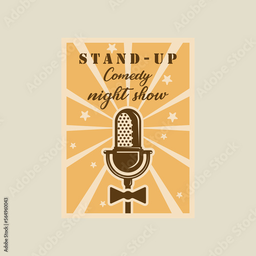 microphone vector poster vintage simple illustration template graphic design. stand up comedy night show banner for entertainment business with retro style