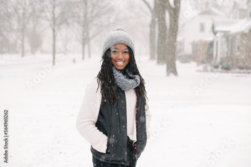 Smiling teen in snowy weather
