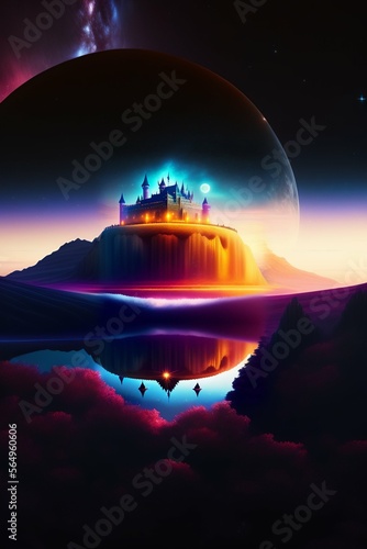 Castle under the moon with the space