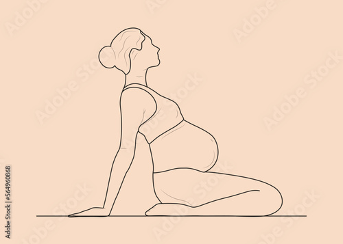 Pregnant woman doing yoga line drawing
