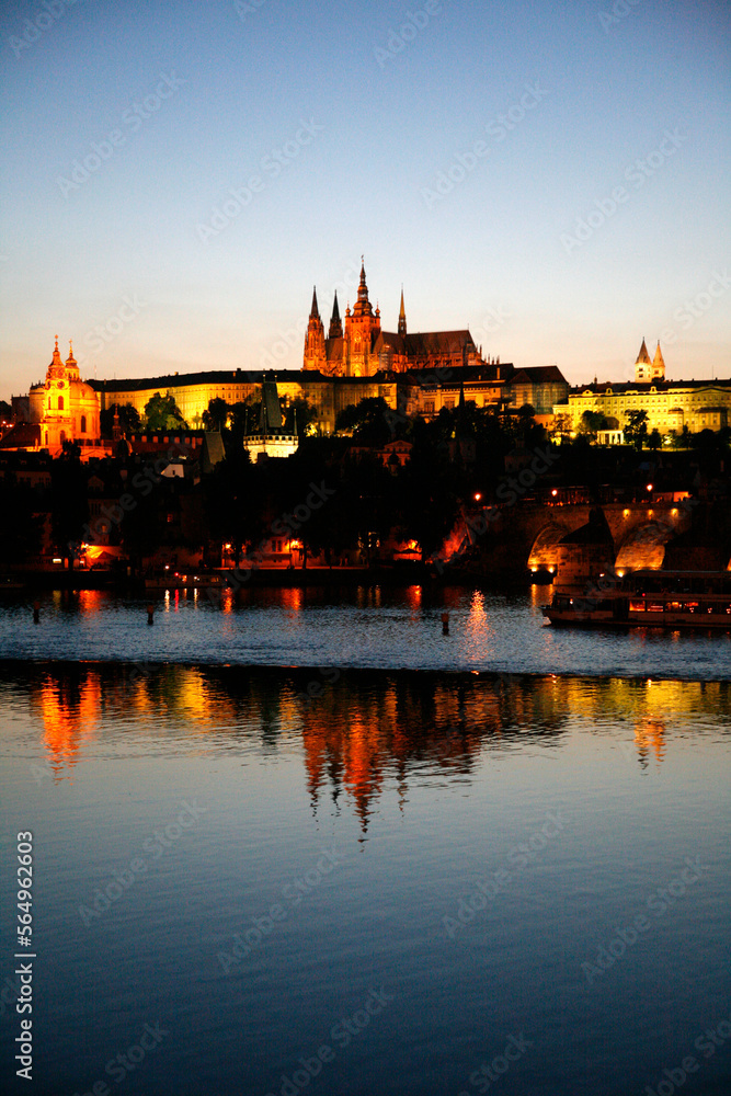 View Over the Castle and St. Vitus Cathedral and charles bridge at night, Prague, Czech Republic. View Over the Castle and St. Vitus Cathedral and charles bridge at night, Prague, Czech Republic.