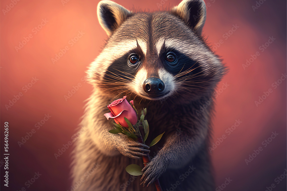 Racoon Holding a Rose. Generative AI