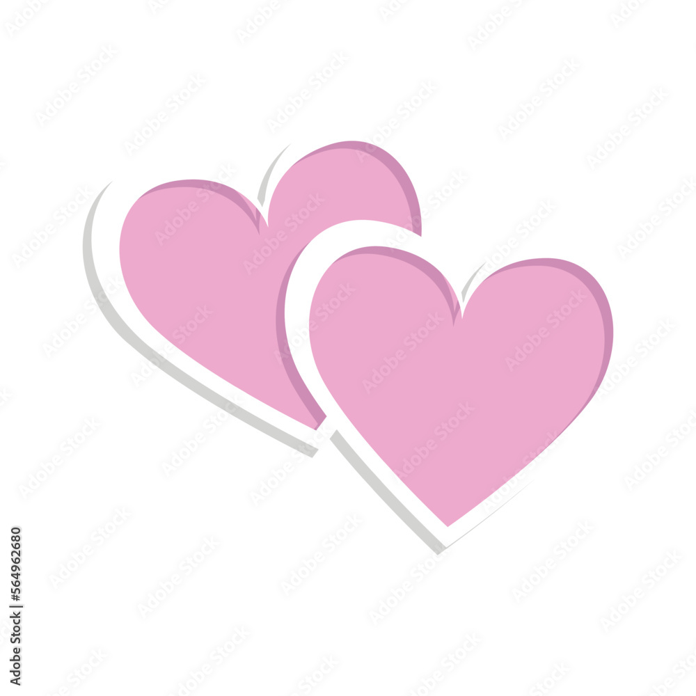 Vector illustration of two red hearts as a sign of friendship, romantic love and valentine's day sign.