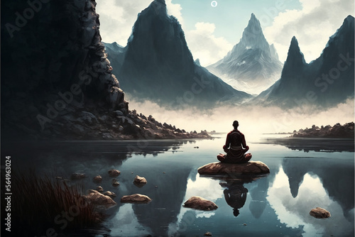 Meditation in the mountain and lake