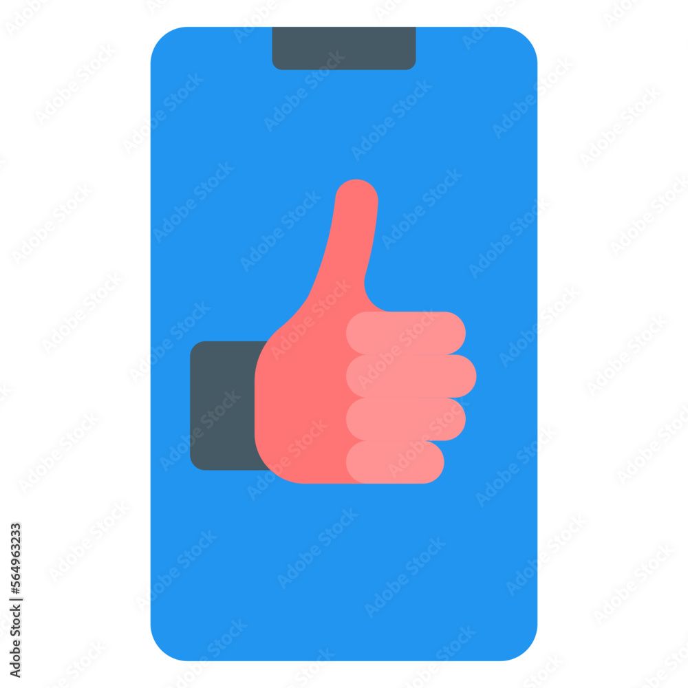 thumb up like rate on smartphone flat illustration thumb up like rate on smartphone flat illustration