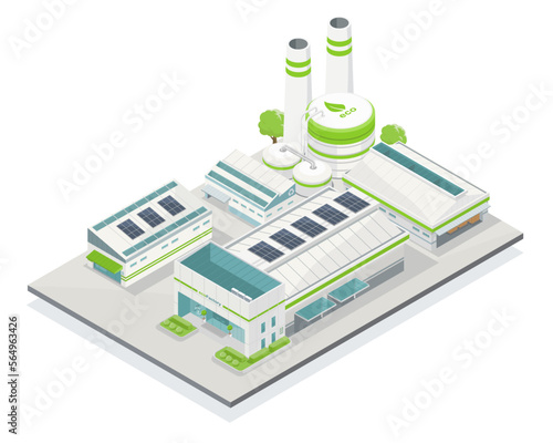 eco future industrial revolution factory concept ecology for industry with solar cell energy clean concept isolate isomatric illustrations vector