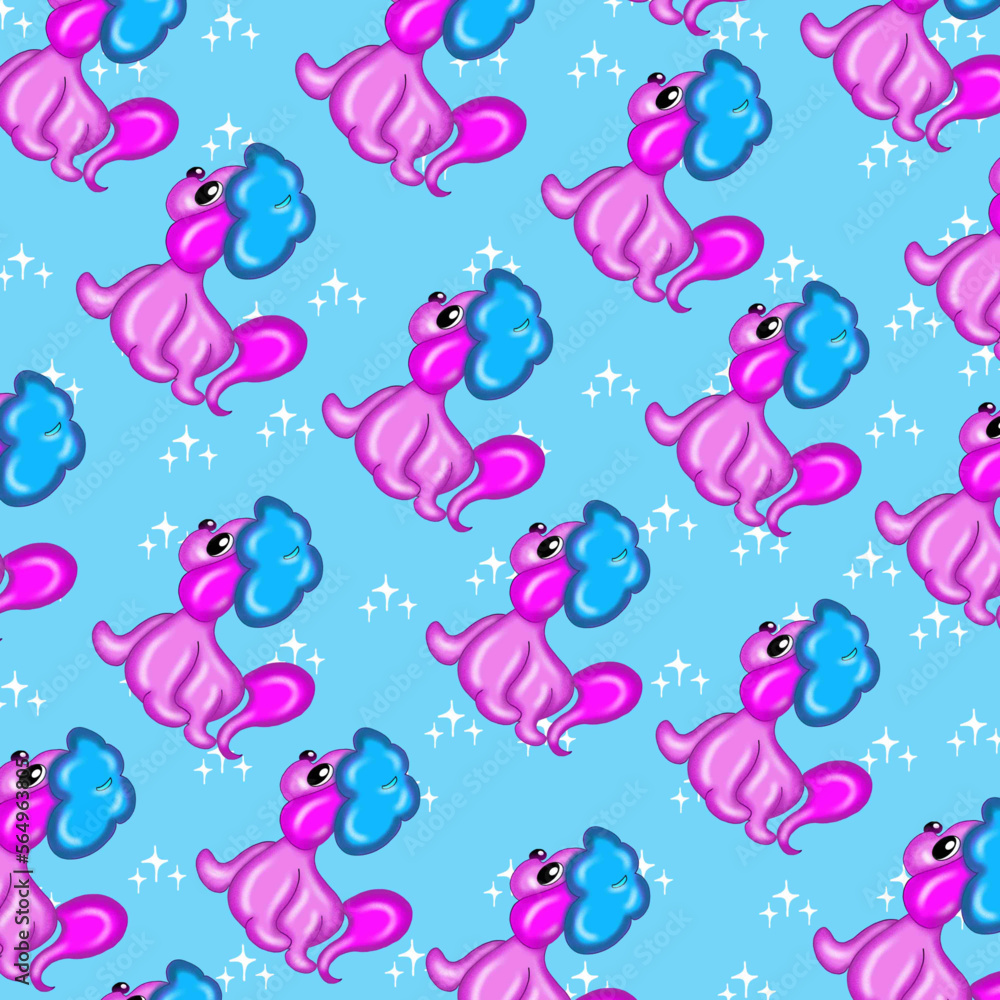 seamless pattern with birds and hearts dog