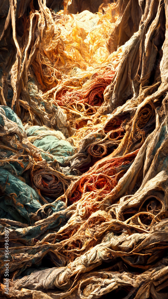 cloth wrapped around tree roots illustration Generative AI Content by Midjourney