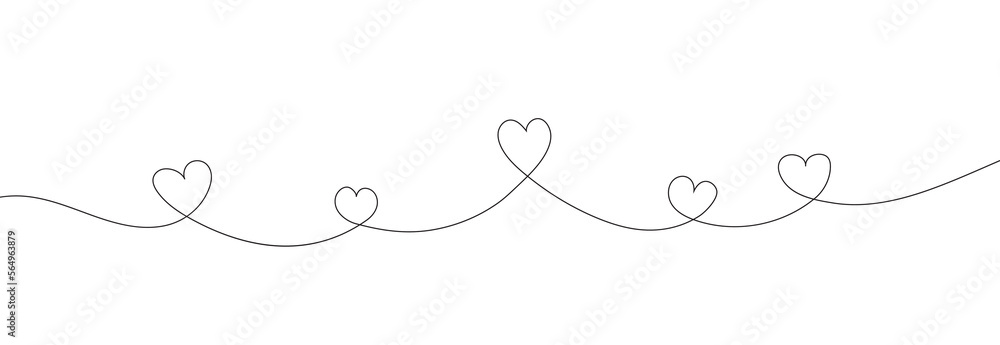 Line art hearts hand drawn. Hearts in single continuous line drawing style for logo or emblem. Border with some hearts. Modern vector illustration Line art hearts hand drawn. Hearts in single continuous line drawing style for logo or emblem. Border with some hearts. Modern vector illustration