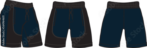 short fashion flat sketch template, Bermuda Shorts Template, Vector Illustration of pant, Men's fashion shorts front and back view