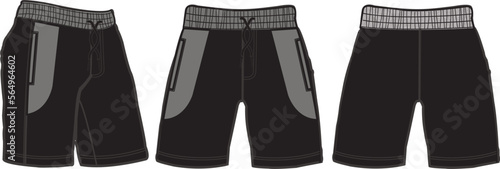 short fashion flat sketch template, Bermuda Shorts Template, Vector Illustration of pant, Men's fashion shorts front and back view