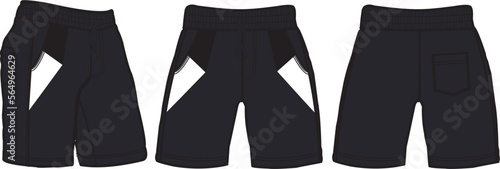 short fashion flat sketch template, Bermuda Shorts Template, Vector Illustration of pant, Men's fashion shorts front and back view