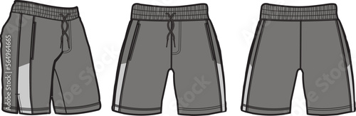short fashion flat sketch template, Bermuda Shorts Template, Vector Illustration of pant, Men's fashion shorts front and back view