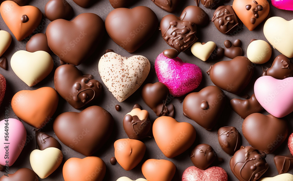 Fototapeta premium Illustration of heart shaped chocolate, valentines day, Generative AI