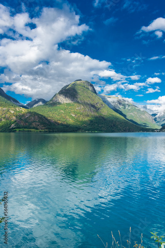 Beautiful and colorful lake in Oppstryn, Norway