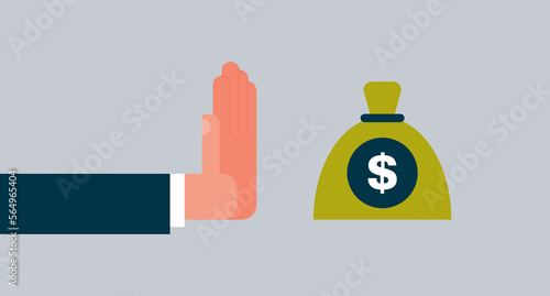 Stop corruption and hand giving business man money concept flat vector illustration.