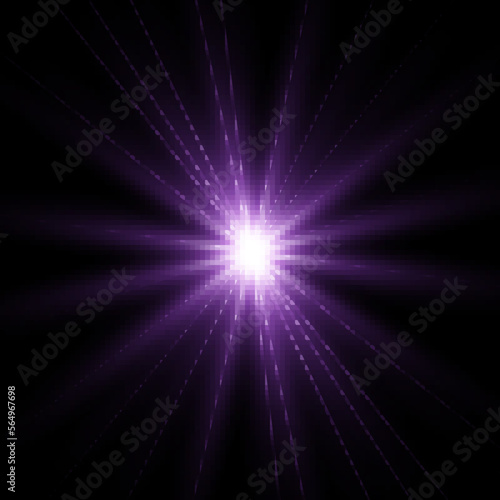The star burst with brilliance  glow bright star  purple glowing light burst on a transparent background  violet sun rays