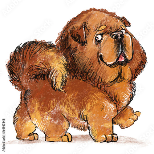 Cute tibetan mastiff dog character funny cartoon illustration