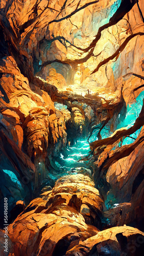 Magnificent view of the cave illustration Generative AI Content by Midjourney