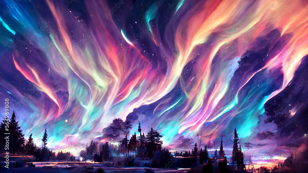 Beautiful Abstract aurora night Background illustration Generative AI Content by Midjourney