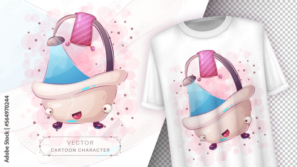 Cartoon character adorable bathroom, hand drawn style kids illustration ...