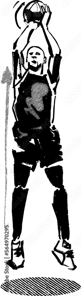 Fototapeta premium vector illustration of the basketball player with a ball