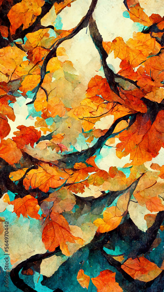 Beautiful ground covered with leaves illustration Generative AI Content by Midjourney