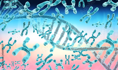 DNA strand with chromosomes. 3d illustration..