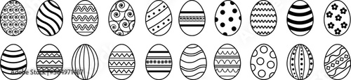 Easter Eggs collection.Set of Easter eggs simple line icons. Vector icons of eggs with ornament in flat design.