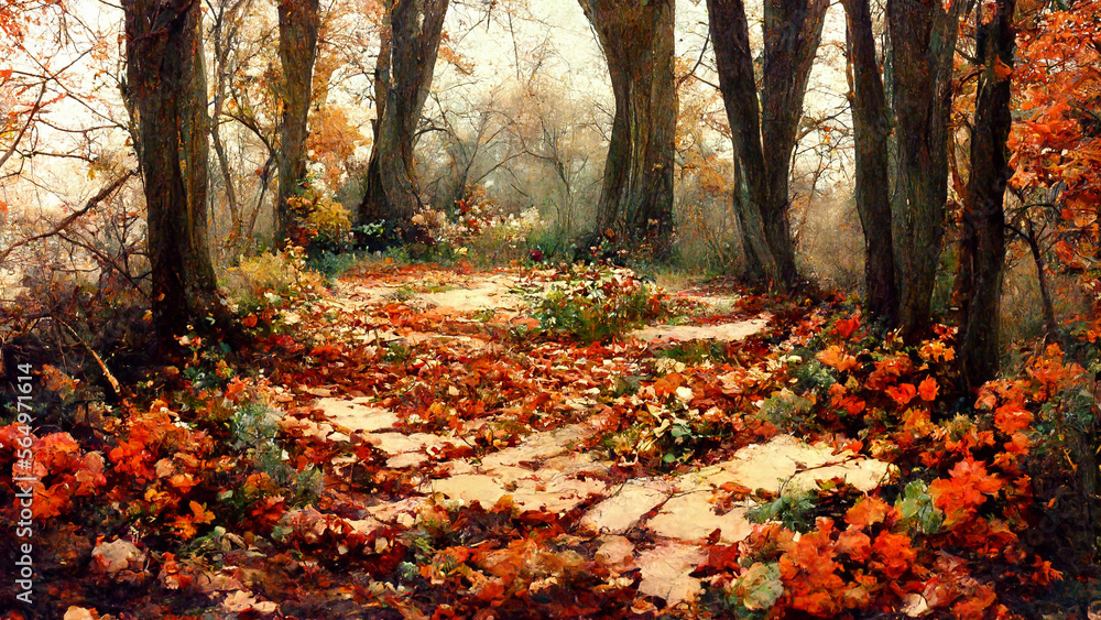 Beautiful ground covered with leaves illustration Generative AI Content by Midjourney Beautiful ground covered with leaves illustration Generative AI Content by Midjourney