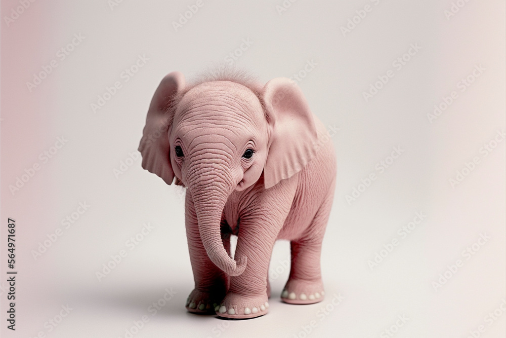Cute baby pink elephant isolated on white background. ai generative.