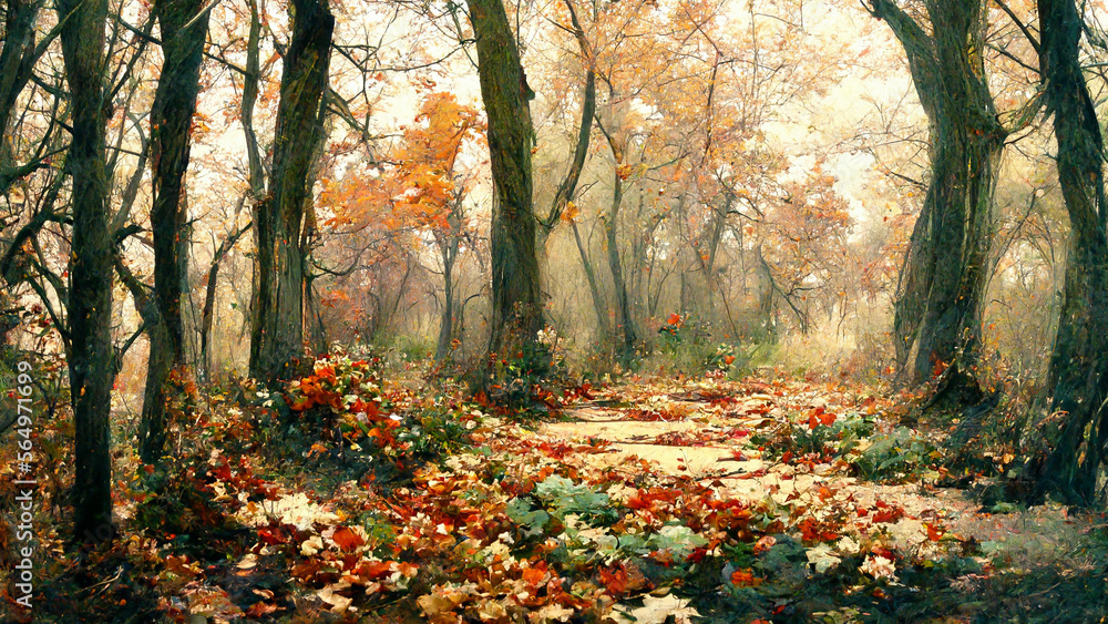 Beautiful ground covered with leaves illustration Generative AI Content by Midjourney Beautiful ground covered with leaves illustration Generative AI Content by Midjourney