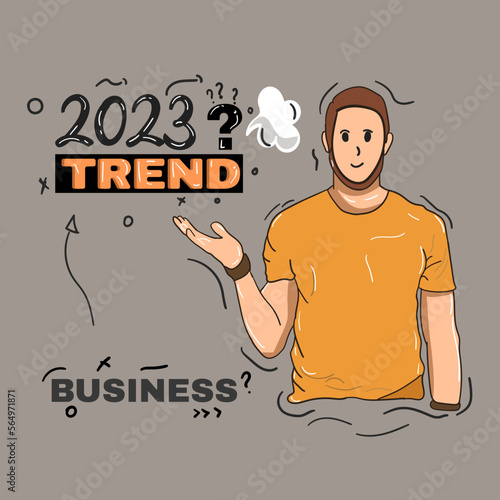 vector of a man with a question gesture. asking trend business 2023 illustration with some shapes. sutiable for web and blog content. eps 10 file