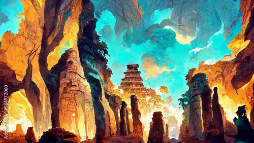 Mayan civilization forest land cave illustration Generative AI Content by Midjourney