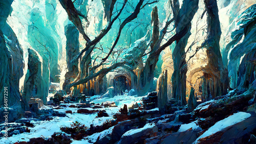 Mayan civilization Snow and ice forest land cave illustration Generative AI Content by Midjourney