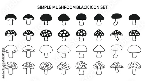 Simple black and white mushroom icon set