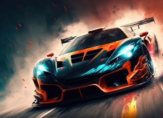 Fototapete Autos Car drifting, Blurred of image diffusion race drift car with smoke from burning tires on speed track. Generative AI  © Iaroslav Lazunov
