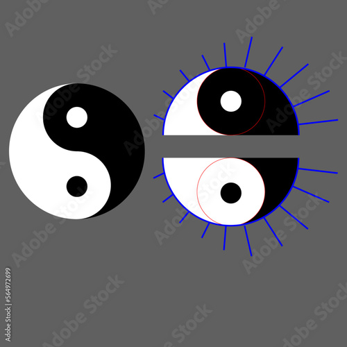 Graphic abstract vector drawing of Yin-Yang. Symbol, sign. Esotericism, psychology, the East.