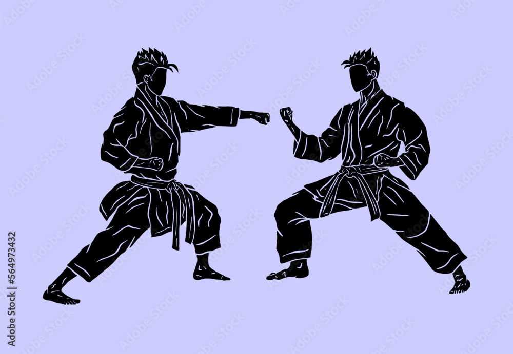 illustration of karateka silhouette doing tecnique