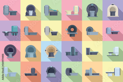 Magnetic resonance tomography icons set flat vector. Ct scan. Medical radiology