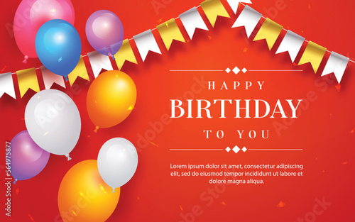 Happy birthday background with balloon and confetti