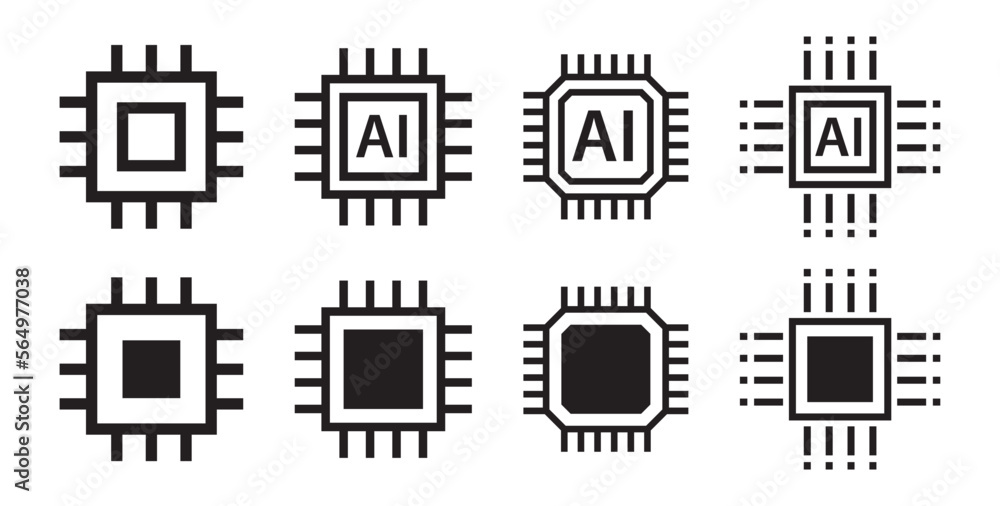 Computer circuit chip icon design vector bundle collection. Artificial intelligence smart mind network symbol illustration. Computer circuit chip icon design vector bundle collection. Artificial intelligence smart mind network symbol illustration.