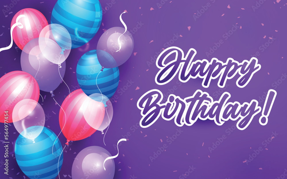 Naklejka premium Happy birthday background with realistic balloon and confetti