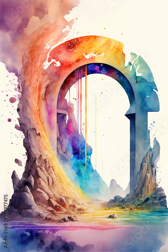 Wallpaper Mural abstract watercolor painting of a archways from vaporwave dream