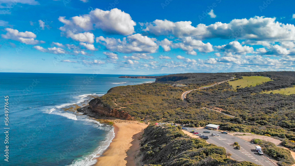 Aerial view of Torquay Beach along the Great Ocean Road, Australia