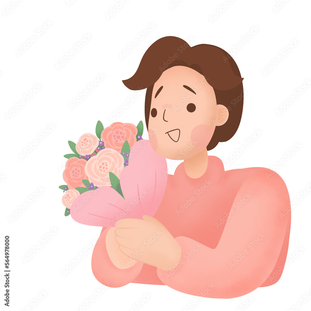 Man with Bouquet Character on Transparent Background. Man with Bouquet Character on Transparent Background.