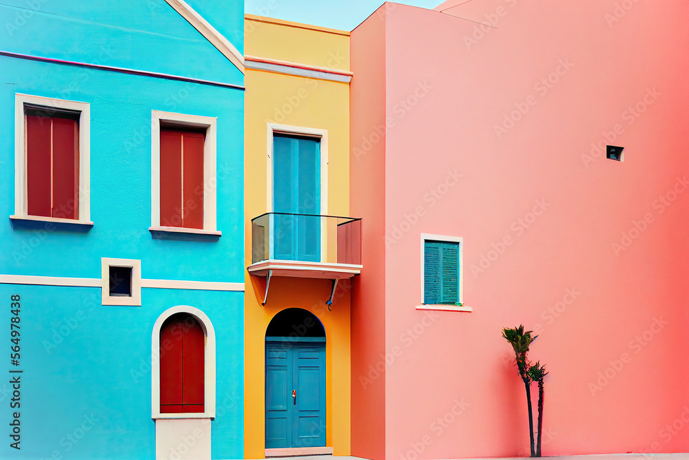 Simple and colorful architectural photography,colorful houses on island city,colorful houses in island